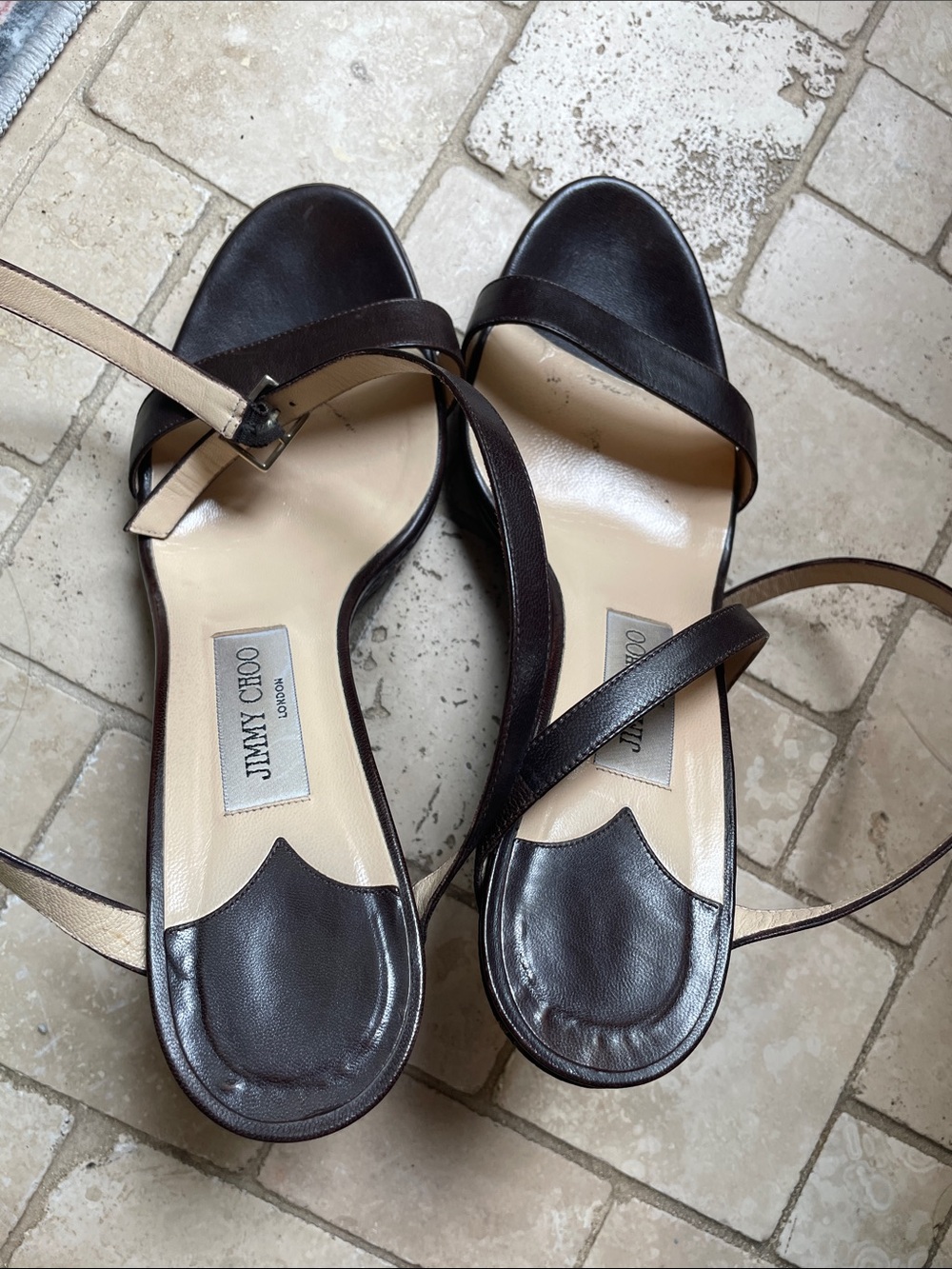 Jimmy Choo Women's Brown Leather Wedge Sandals with Ankle Strap Authentic 41 - Picture 10 of 11